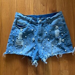 P Cill Denim Shorts Pearls Size Small